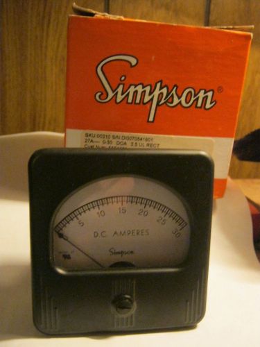 Simpson Model 27 A 0-30 DCA Gauge Ga Gage Amp Amperes 3.5 UL RECT