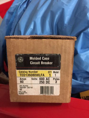 NEW NIB ted136080wlfa Breaker 80 Amp 3 Pole 600 Volt GE