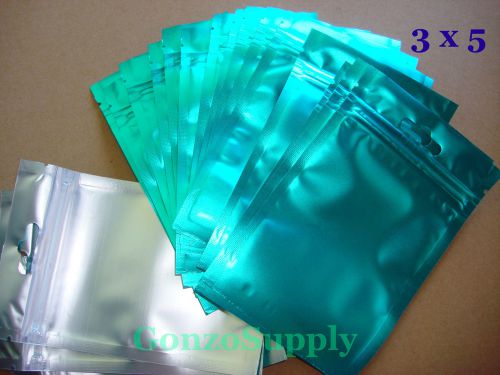 300PC 3x5&#034; Metallic Blue/Clear Foil Ziplock Mylar Bags-Resealable NEW Food Safe!