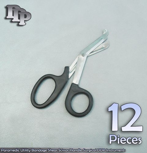 12Pcs Paramedic Utility Bandage Shear Scissor 5.5&#034;Black Surgical DDP Instruments
