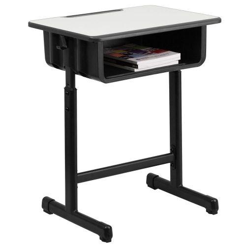 Student desk with grey top and adjustable height black pedestal frame for sale