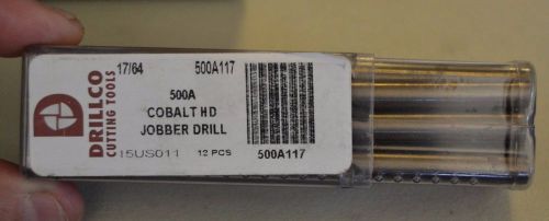 12 drillco 17/64 cobalt heavy duty jobber length drill bits, 500a117, usa made for sale