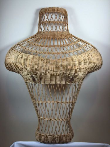 VINTAGE WICKER BUST FORM TORSO DISPLAY