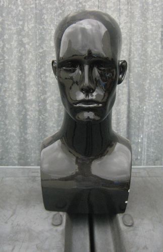 (USED) MN-AA GLOSSY  BLACK MANNEQUIN DISPLAY HEAD WITH BUST MALE (B)