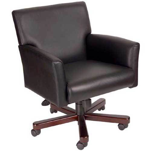 CONFERENCE CHAIR Boardroom Office Meeting Genuine Leather Mahogany Wood Base NEW