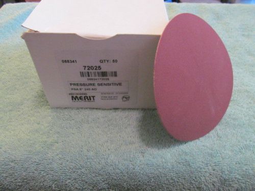 240 Grit 5&#034; Pressure Sensitive Abrasive Discs, New Box of 50 Merit 72025