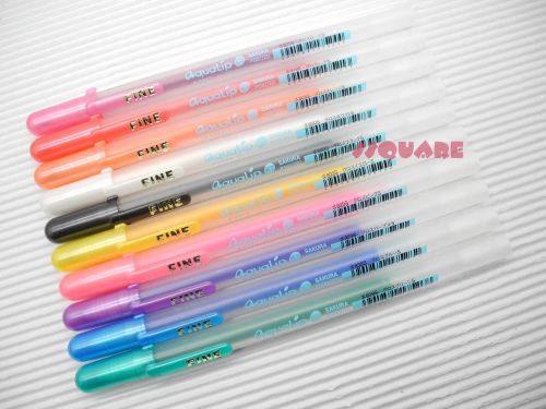 Sakura aqualip 0.8mm 3d gloss color rollerball gel pen, 10 colours set (japan) for sale