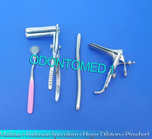 Mathieu Speculum+ Hegar Dilator +Pink  Pinwheel &amp; Pederson Speculum Medium