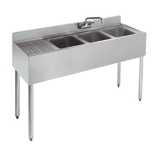 New krowne 18-43r - 1800 48&#034; three compartment bar sink, 12&#034; drainboard on left for sale