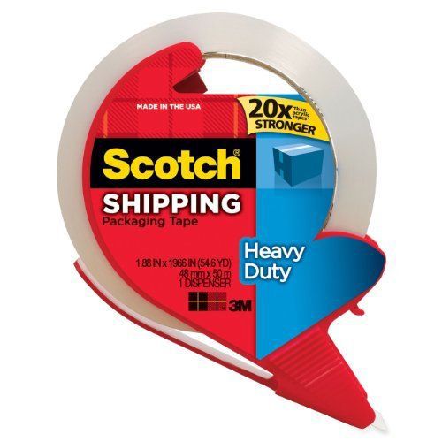 Scotch Heavy Duty Shipping Packaging Tape with Refillable Dispenser, 1.88 in x