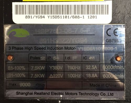 Realland Electrik Motors HSP75D-06-7.5-F Motor