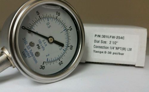 144749 New-No Box, Precision Instrument 301LFW-254C SS Pressure Gauge, 0-30PSI