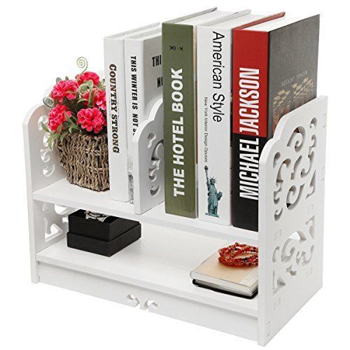 White Openwork Freestanding Book Shelf / Desk Top Organization Caddy / Storage -