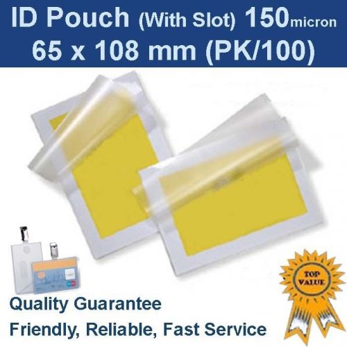 Id laminating pouches 65x108mm 150 mic with slot (x 100) for sale
