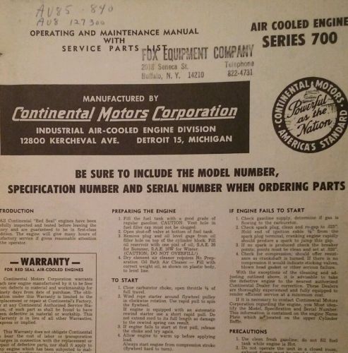 Continental Engine Operator, Parts &amp; Repair Manual Garden Lawn Tractor Sears 16p