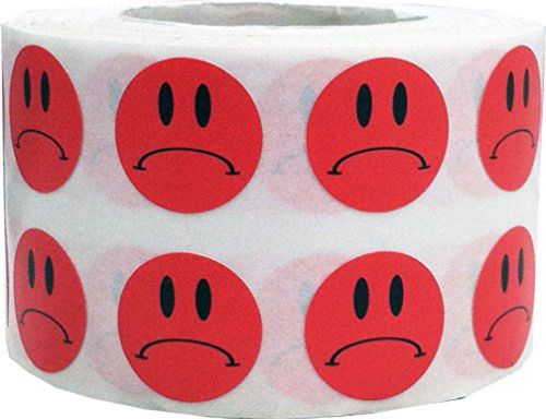 InStockLabels Frowny Face Stickers 1/2 Inch 1000 Adhesive Stickers Red
