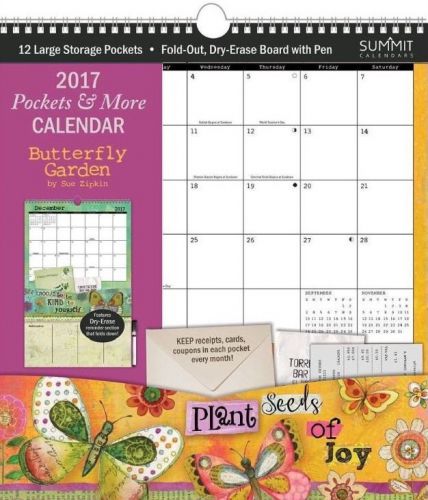 2017 Butterfly Themed 12 Month Wall Calendar With Dry Erase Board &amp; Pockets