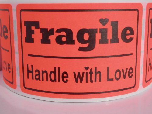 FRAGILE HANDLE WITH LOVE 2x3 fluorescent red Warning Stickers Labels 250/rl