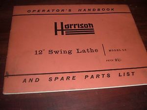 HARRISON Model L6 12&#034; Metal Lathe Operator&#039;s &amp; Parts Manual