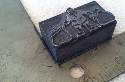 Vintage Letterpress SOLID Metal Print Block - SANTA CLAUS WITH GIFTS / BAGS