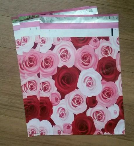 100 -10x13” DESIGNER SERIES ~Roses Print, Poly Mailers, USPS Approved