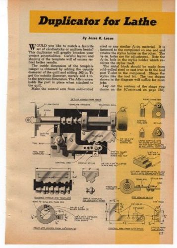 PLANS TO BUILD A DUPLICATOR ATTACHMENT 4 LATHE ORIGINAL