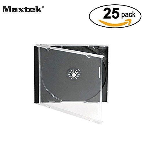 Maxtek 10.4 mm Standard Single Clear CD Jewel Case with Assembled Black Tray, 25