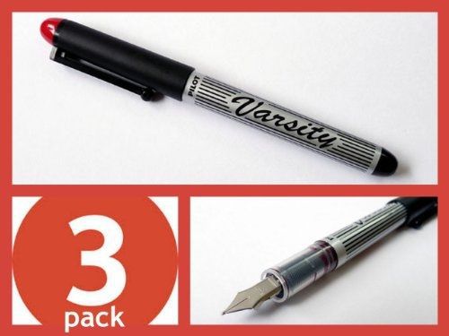 3 each Pilot Varsity Disposable Fountain Pens, RED Ink 90005
