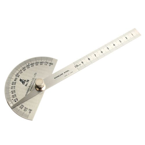 Shinwa No.19 62499 Protractor With Round Head Stainless Steel 0-180 degrees JP