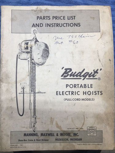 Budgit portable electric hoists operation and service manual crane budget for sale