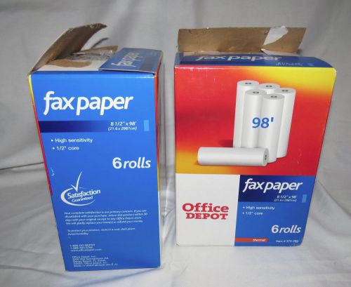9 Fax Thermal Paper Rolls (8.5&#034; x 98&#039;)  1/2&#034; core (Office Depot) - Lot of 9