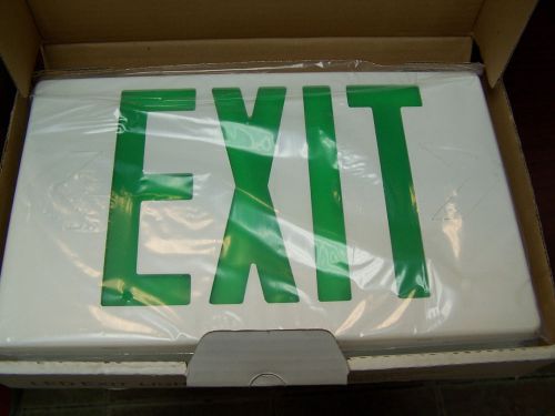 New magnetron led exit light white housing green lettering and battery backup for sale