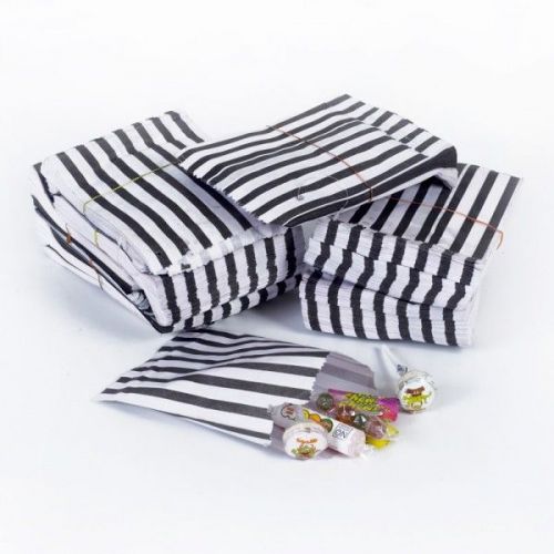 50 Black Stripe Retro Paper Candy Bag (5x7) Carnival, Party, Halloween, Favors