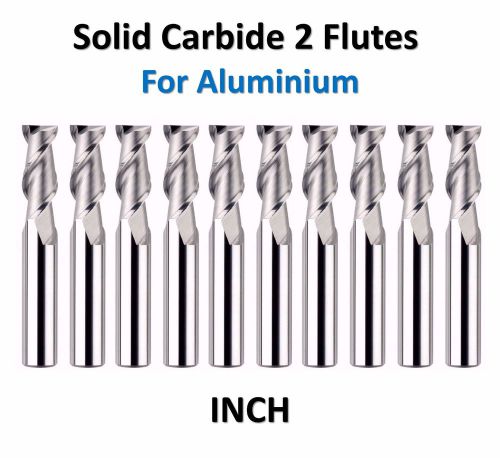 10pcs 1/16&#034; Solid Carbide End Mill 2 Flutes FREE Aluminium 1/16x1/16x3/16x1-1/2