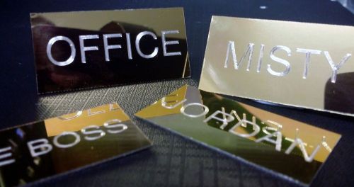 Brass Engraved Name Plate - self adhesive personalised sign label 25mm x 50mm