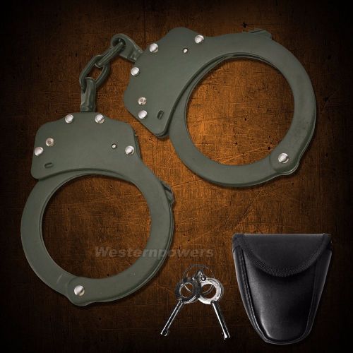 Green police cop heavy duty military level handcuffs usa seller fast shipping for sale