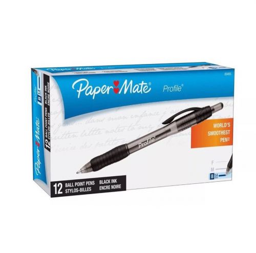 Paper Mate Profile Retractable Ballpoint Pens 12-Pack Black Ink (89465)