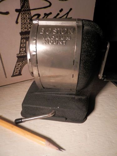 Vtg stainless flat black steam punk boston vacuum mount pencil sharpener for sale