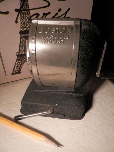 Vtg Stainless Flat Black Steam Punk BOSTON Vacuum Mount Pencil Sharpener