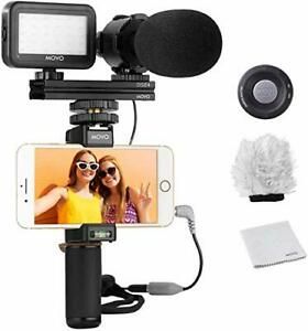 Smartphone Vlogging Kit V7 with Grip Rig, Stereo Microphone, LED Light and