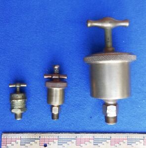 3 brass grease cups for Hit Miss Engines: Lunkenheimer Marine #2 + Owl #000, +1