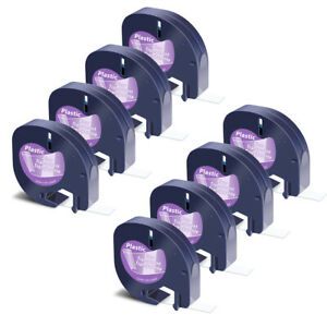 8PK Plastic Refills Label for DYMO LetraTag Plus LT 16952 Black on Clear Tape