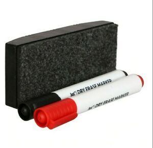 2pk Dry Erase Board Markers with Eraser &amp; Black + Red Chisel Tip FREE SHIPPING