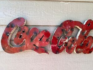 Recycled Metal “COCA- COLA Sign - Distress marked Smokey Red - COKE Sign