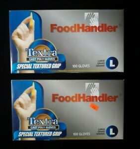 2 Boxes Large FoodHandler Cast Poly Textured Disposable Gloves Non Latex 200 PCS