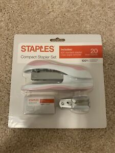 STAPLES Compact Stapler Set, Pastel Pink/White