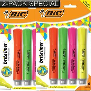 Bic Brite Liner Highlighter Chisel Point Style Fluorescent Marker 2-Pack 8 Total