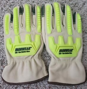 Ironwear Cow Leather Impact Glove With ANSI 5 Cut Level 4 , Hi Vis TPR, XL