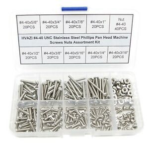 HVAZI #4-40 UNC Stainless Steel Phillips Pan Head Machine Screws Nuts Assortm...
