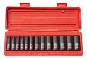 TEKTON 3/8 Inch Drive Deep 12-Point Impact Socket Set 13-Piece 7-19 mm | 47926